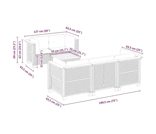 6-Daļīgs Dārza Dīvāna Komplekts, Matrači, Bēša Pe Rotangpalma Vidaxl