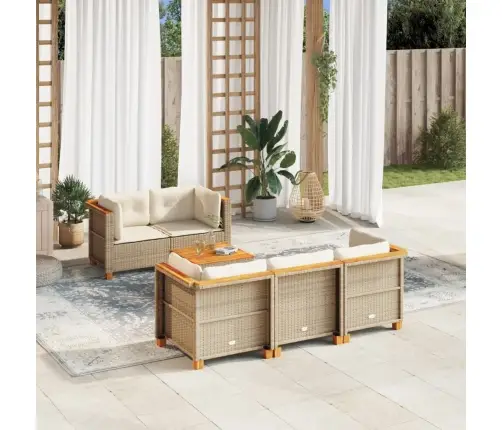 6-Daļīgs Dārza Dīvāna Komplekts, Matrači, Bēša Pe Rotangpalma Vidaxl