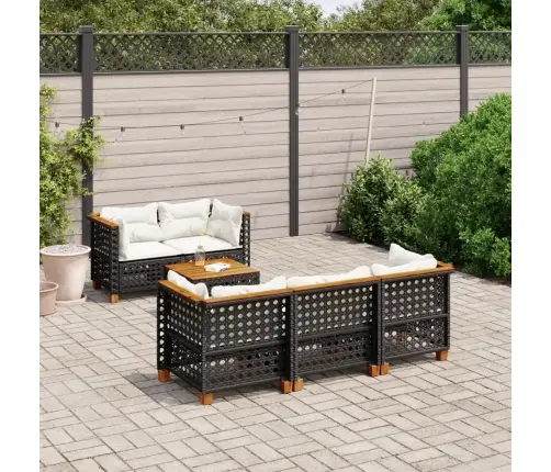 6-Daļīgs Dārza Dīvāna Komplekts, Matrači, Melna Pe Rotanpalma Vidaxl