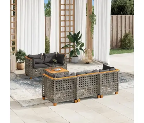 6-Daļīgs Dārza Dīvāna Komplekts Ar Matračiem, Pelēks Pe Pinums Vidaxl