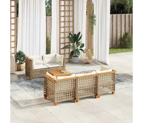 Sofos Komplektas Su Pagalvėlėmis, 6 Dalių, Smėlio, Poliratanas Sofos Komplektas Su Pagalvėlėmis, 6 Dalių, Smėlio, Poliratanas