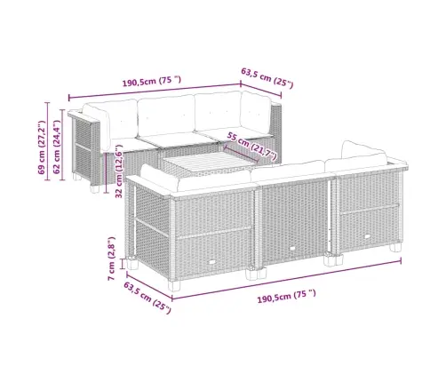 7-Daļīgs Dārza Dīvāna Komplekts Ar Matračiem, Melna Pe Vidaxl