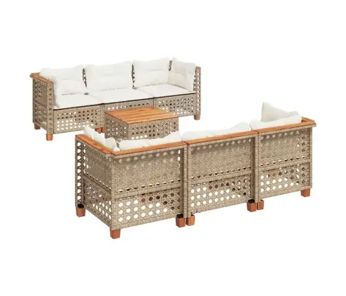 7-Daļīgs Dārza Dīvāna Komplekts, Matrači, Bēša Pe Rotangpalma Vidaxl