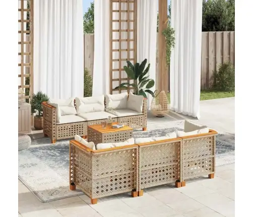 7-Daļīgs Dārza Dīvāna Komplekts, Matrači, Bēša Pe Rotangpalma Vidaxl