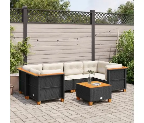 Sofos Komplektas Su Pagalvėlėmis, 7 Dalių, Juodas, Poliratanas