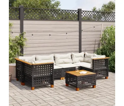 Sofos Komplektas Su Pagalvėlėmis, 7 Dalių, Juodas, Poliratanas