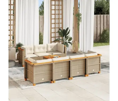 8-Daļīgs Dārza Dīvāna Komplekts, Matrači, Bēša Pe Rotangpalma Vidaxl