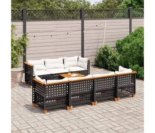 Sofos Komplektas Su Pagalvėlėmis, 8 Dalių, Juodas, Poliratanas