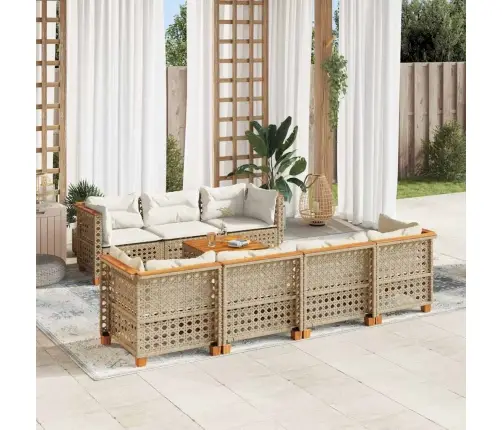 8-Daļīgs Dārza Dīvāna Komplekts, Matrači, Bēša Pe Rotangpalma Vidaxl