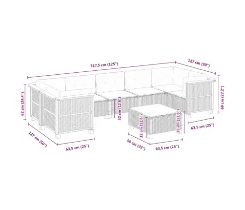 8-Daļīgs Dārza Dīvāna Komplekts, Matrači, Bēša Pe Rotangpalma Vidaxl