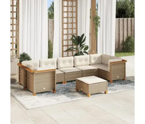 8-Daļīgs Dārza Dīvāna Komplekts, Matrači, Bēša Pe Rotangpalma Vidaxl