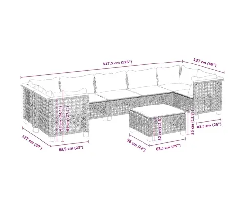 8-Daļīgs Dārza Dīvāna Komplekts, Matrači, Bēša Pe Rotangpalma Vidaxl