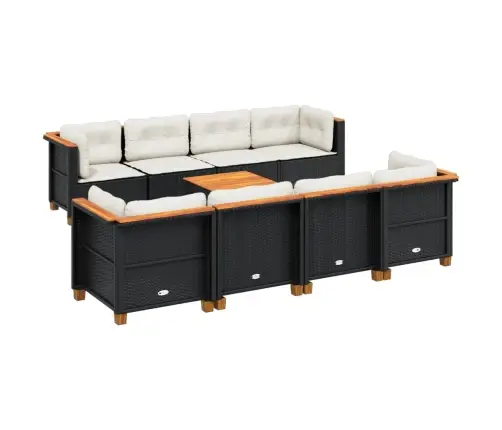 9-Daļīgs Dārza Dīvāna Komplekts, Matrači, Melna Pe Rotangpalma Vidaxl