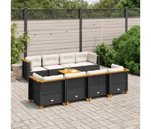 9-Daļīgs Dārza Dīvāna Komplekts, Matrači, Melna Pe Rotangpalma Vidaxl