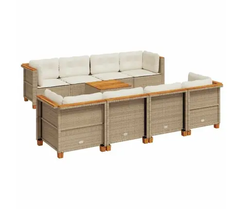 9-Daļīgs Dārza Dīvānu Komplekts, Matrači, Bēša Pe Rotangpalma Vidaxl