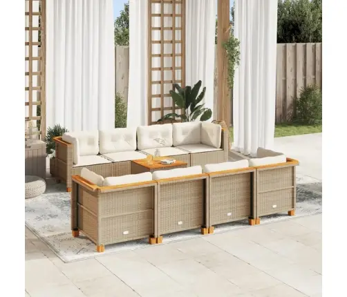 9-Daļīgs Dārza Dīvānu Komplekts, Matrači, Bēša Pe Rotangpalma Vidaxl