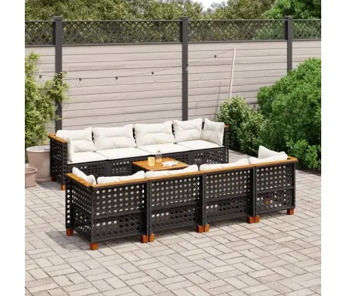 9-Daļīgs Dārza Dīvāna Komplekts, Matrači, Melna Pe Rotangpalma Vidaxl