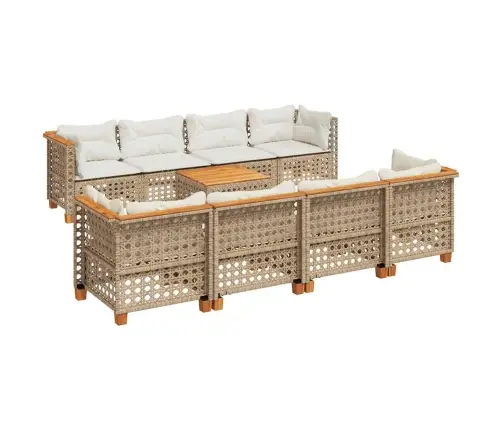 Sodo Komplektas Su Pagalvėlėmis, 9 Dalių, Smėlio, Poliratanas