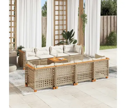 Sodo Komplektas Su Pagalvėlėmis, 9 Dalių, Smėlio, Poliratanas