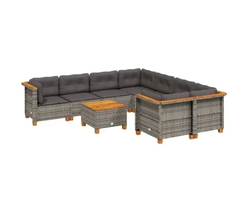 9-Daļīgs Dārza Dīvāna Komplekts Ar Matračiem, Pelēks Pe Pinums Vidaxl