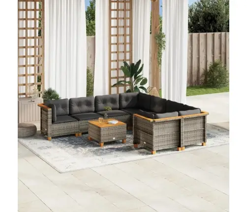 9-Daļīgs Dārza Dīvāna Komplekts Ar Matračiem, Pelēks Pe Pinums Vidaxl