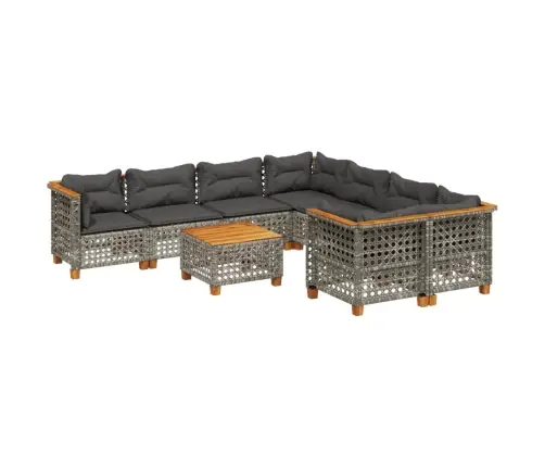 9-Daļīgs Dārza Dīvāna Komplekts Ar Matračiem, Pelēks Pe Pinums Vidaxl