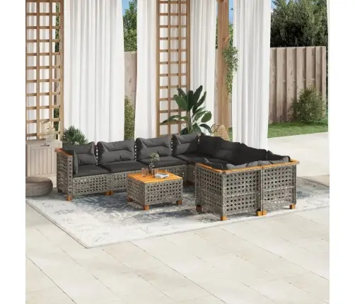 9-Daļīgs Dārza Dīvāna Komplekts Ar Matračiem, Pelēks Pe Pinums Vidaxl