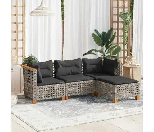 4-Daļīgs Dārza Dīvāna Komplekts Ar Matračiem, Pelēks Pe Pinums Vidaxl