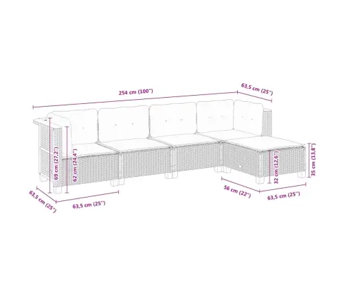 5-Osaline Aiadiivanikomplekt Patjadega, Must, Polürotang