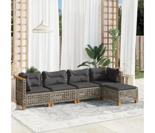 5-Daļīgs Dārza Dīvāna Komplekts Ar Matračiem, Pelēks Pe Pinums Vidaxl