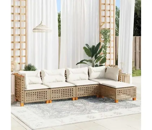 Sofos Komplektas Su Pagalvėlėmis, 5 Dalių, Smėlio, Poliratanas