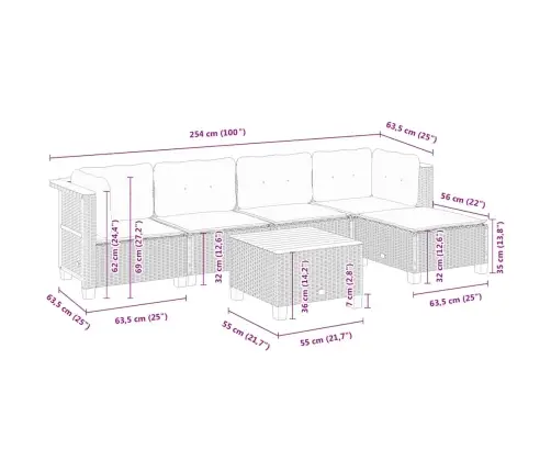 6-Daļīgs Dārza Dīvāna Komplekts, Matrači, Bēša Pe Rotangpalma Vidaxl
