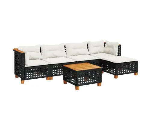 6-Daļīgs Dārza Dīvāna Komplekts, Matrači, Melna Pe Rotanpalma Vidaxl