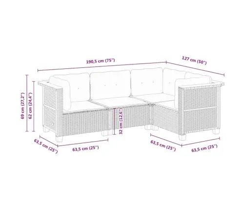4-Daļīgs Dārza Dīvāna Komplekts Ar Matračiem, Pelēks Pe Pinums Vidaxl