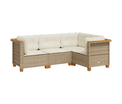 4-Daļīgs Dārza Dīvāna Komplekts, Matrači, Bēša Pe Rotangpalma Vidaxl