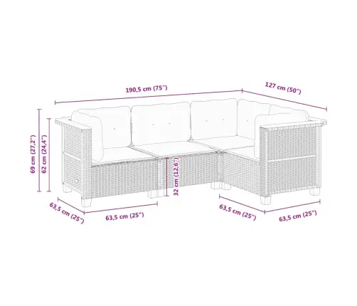 4-Daļīgs Dārza Dīvāna Komplekts, Matrači, Bēša Pe Rotangpalma Vidaxl
