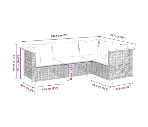 4-Daļīgs Dārza Dīvāna Komplekts Ar Matračiem, Pe Rotangpalma Vidaxl