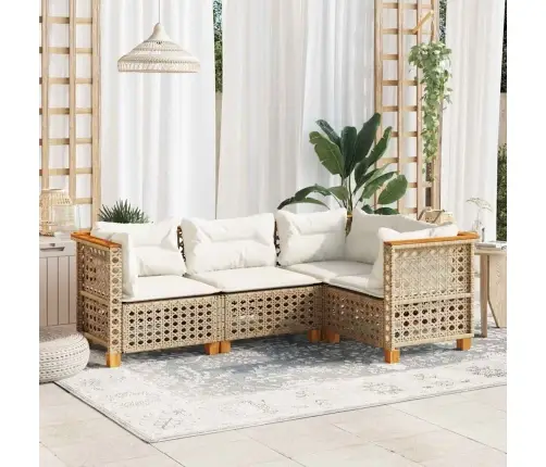 4-Daļīgs Dārza Dīvāna Komplekts, Matrači, Bēša Pe Rotangpalma Vidaxl