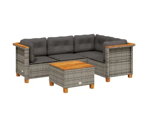 5-Daļīgs Dārza Dīvāna Komplekts Ar Matračiem, Pelēks Pe Pinums Vidaxl