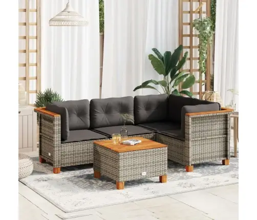 5-Daļīgs Dārza Dīvāna Komplekts Ar Matračiem, Pelēks Pe Pinums Vidaxl