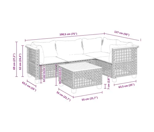 5-Daļīgs Dārza Dīvāna Komplekts Ar Matračiem, Pe Rotangpalma Vidaxl 5-Daļīgs Dārza Dīvāna Komplekts Ar Matračiem, Pe Rotangpalma Vidaxl
