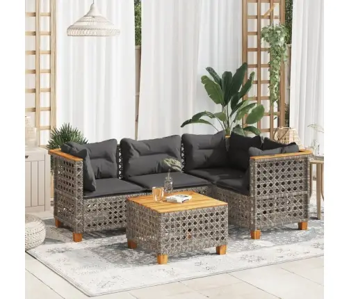 Sofos Komplektas Su Pagalvėlėmis, 5 Dalių, Pilkas, Poliratanas