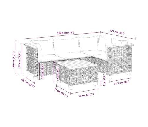5-Osaline Aiadiivani Komplekt Patjadega, Beež, Polürotang