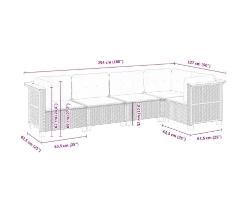 5-Daļīgs Dārza Dīvāna Komplekts Ar Matračiem, Pelēks Pe Pinums Vidaxl