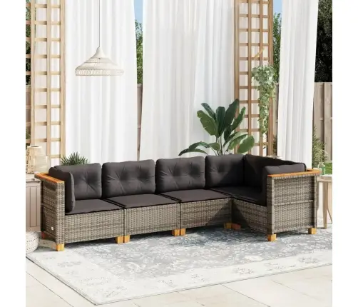 5-Daļīgs Dārza Dīvāna Komplekts Ar Matračiem, Pelēks Pe Pinums Vidaxl