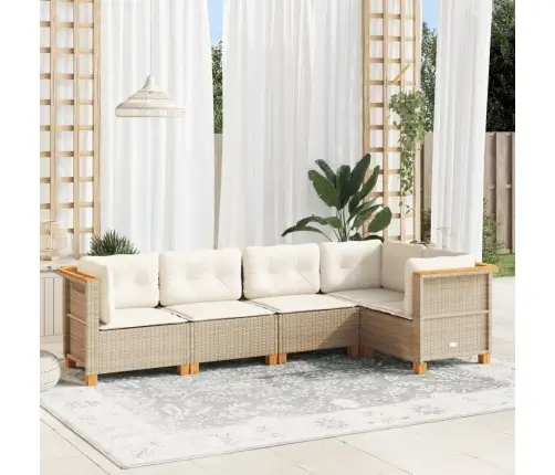 5-Daļīgs Dārza Dīvāna Komplekts, Matrači, Bēša Pe Rotangpalma Vidaxl