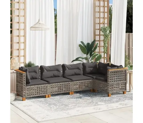 5-Daļīgs Dārza Dīvāna Komplekts Ar Matračiem, Pelēks Pe Pinums Vidaxl