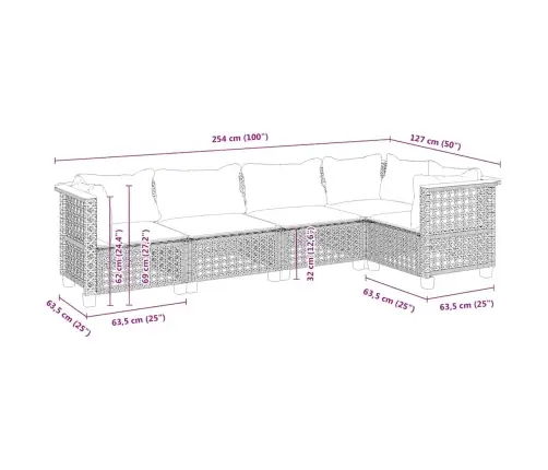 Sofos Komplektas Su Pagalvėlėmis, 5 Dalių, Smėlio, Poliratanas