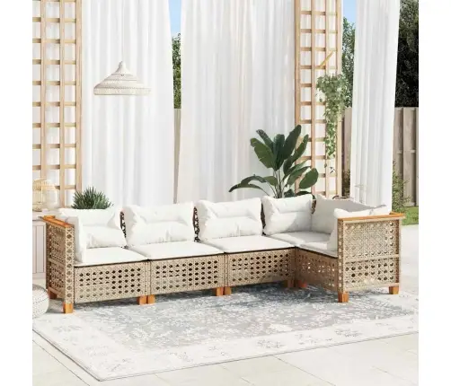 Sofos Komplektas Su Pagalvėlėmis, 5 Dalių, Smėlio, Poliratanas