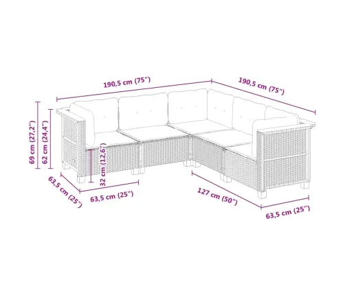 5-Osaline Aiadiivanikomplekt Patjadega, Must, Polürotang